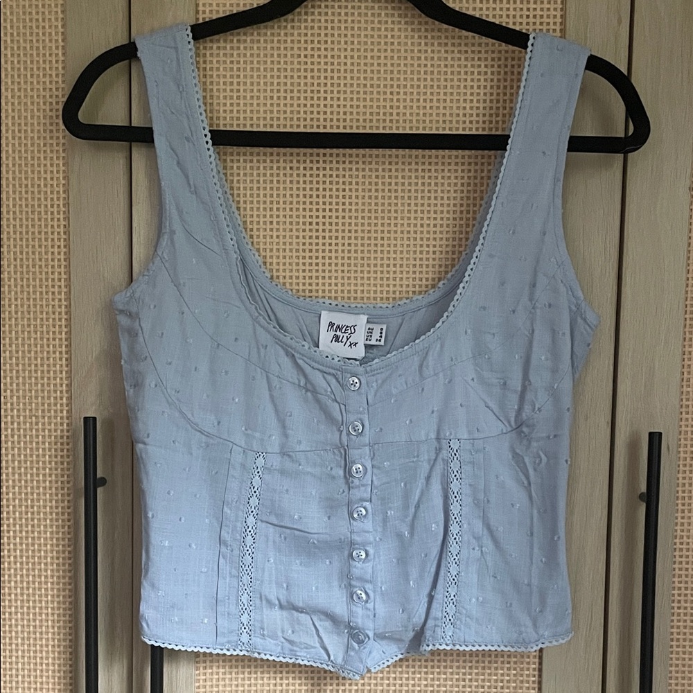 Light blue, cotton, button-up tank top